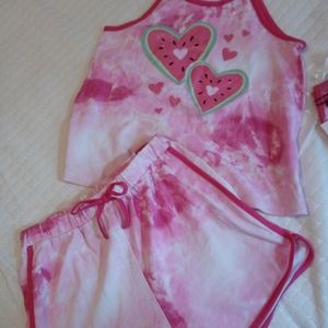 Kidtopia 2 PC Pink/White dye fabric Top S/Sleeve/Shorts 10